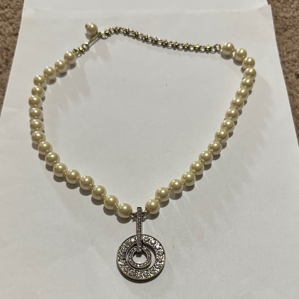 Heidi Daus Cream Pearl Necklace with Circular Silver Pendant